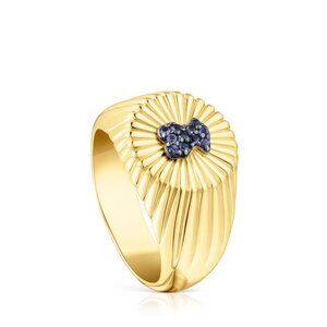 Tous Silver vermeil Signet ring and bear with iolite Iris Motif Size 6